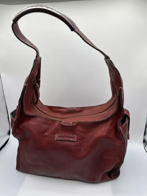 Frye Artisan Distressed Red Leather Hobo Shoulder Handbag