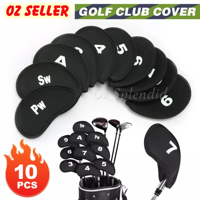 10 PCS Golf Head Cover Club Iron Putter Head Protector Neoprene Covers Set Black