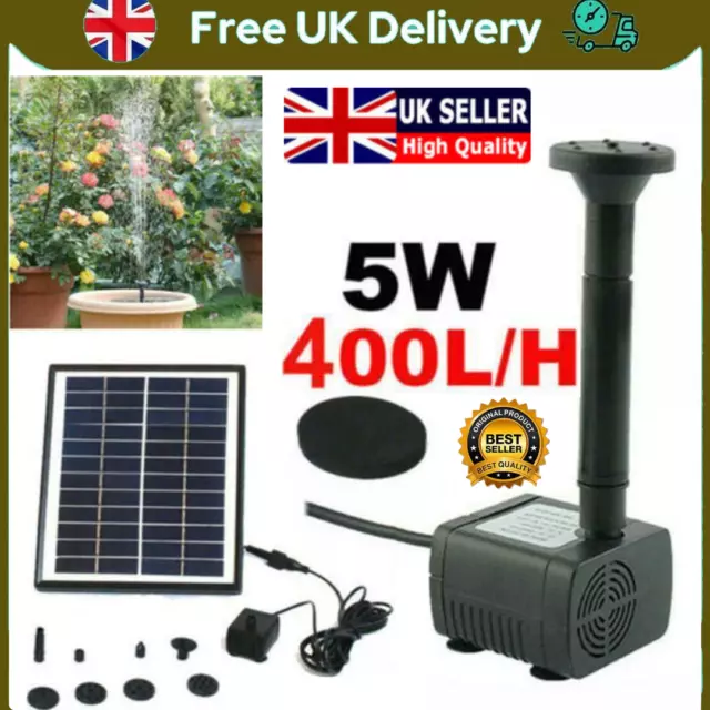 5W 400L/H Solar Panel Powered Water Pump Garden Pool Pond Fish Aquarium Fountain