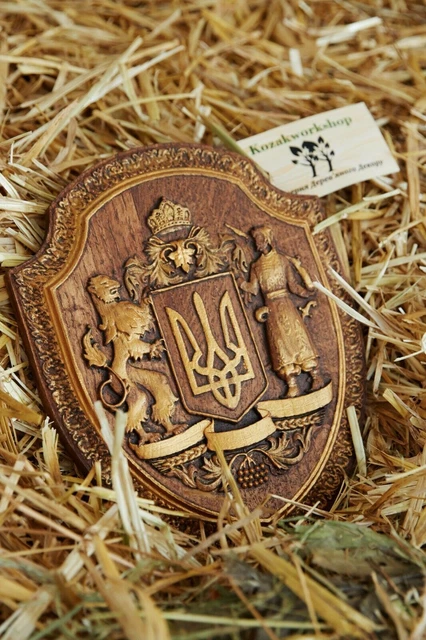 Trident UKRAINIEN tryzub Ukraine ŒUVRE D'ART MURALE SCULPTÉ EN BOIS