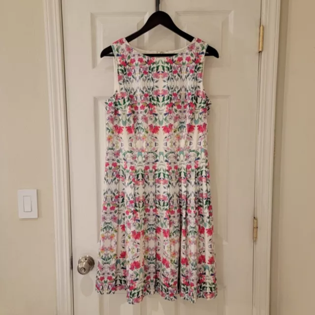 Talbots Fit & Flare Dress Size 12P Petite White Pink Blue Floral Sleeveless