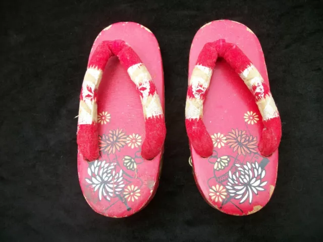 ASIAN SANDAL SHOES Kids Japanese Wooden Shoes w Bells Antique