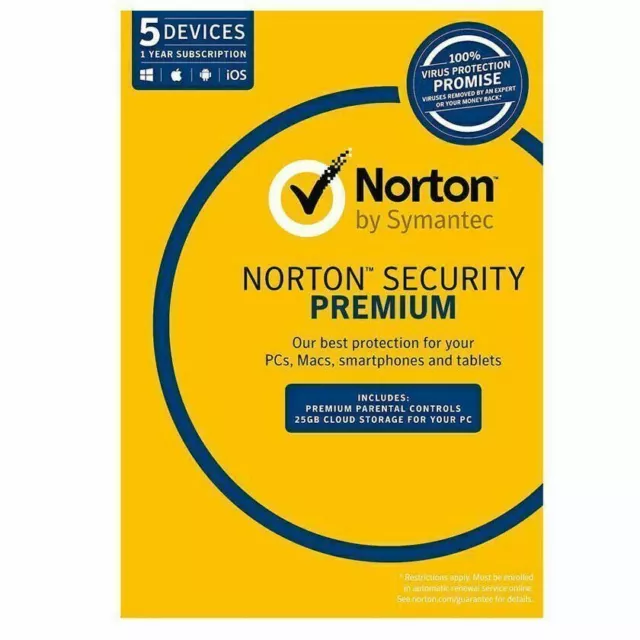 Norton Security Premium for Win, Mac & Android - 5 Devices 1 Year eLicense 2024