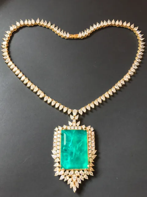 Large Natural Colombia Emerald Collar Evening Necklace, Hollywood Star Jewels