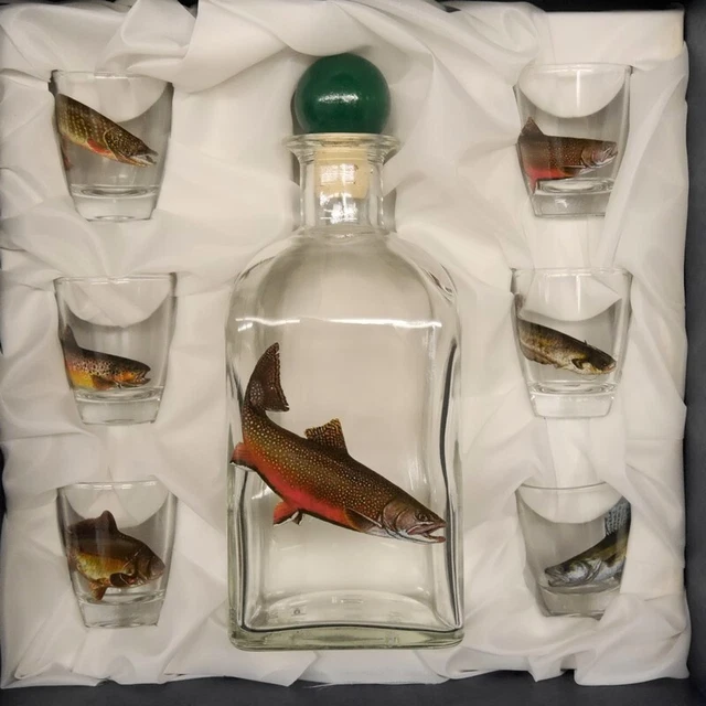 7-teiliges Aguardiente Vasos Juego Con Pescado Motivo + Garrafe Salmón Regalo 2
