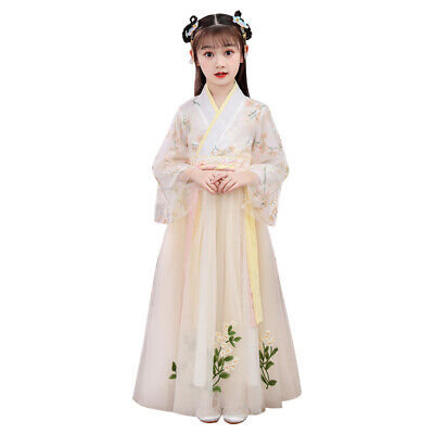 Girl Chinese Floral Dress Embroidered Sheer Hanfu Tang Suit Ancient Costume