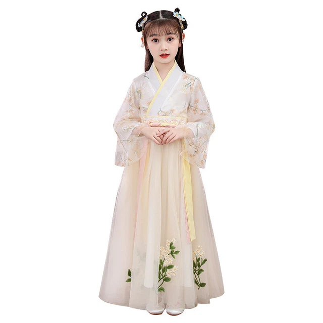 Ragazza Cinese Floreale Abito Ricamato Trasparente Hanfu Ttang Antico Costume