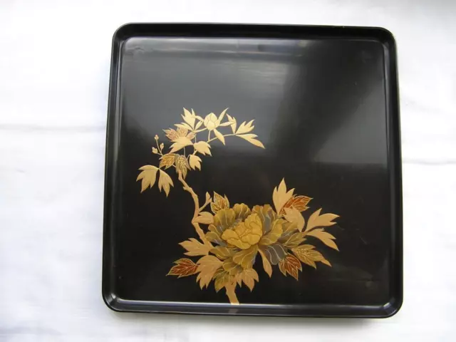 Antique Japanese lacquer tray with floral decoration 30 x 30 cm 1900-12 #3828B
