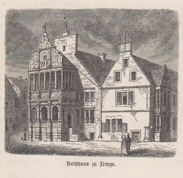 Lemgo Original Town Hall Woodcut Schuch 1872