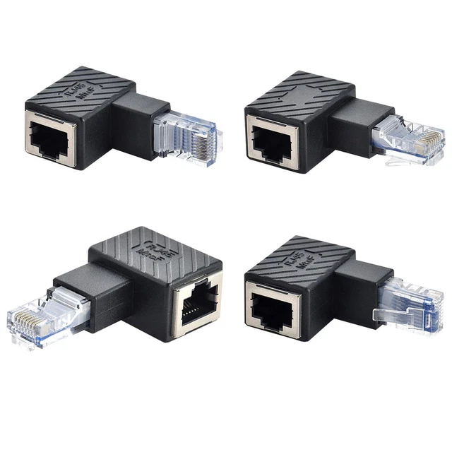 Back To Back Rj45 RJ45 MALE TO Female Converter 90 Degree Extension Adapter LAN Ethernet ...