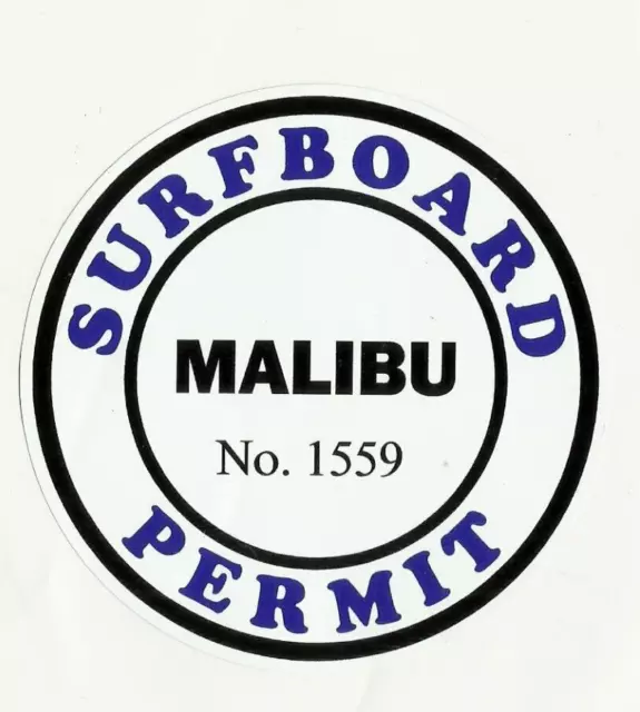 MALIBU BEACH USA SURF CRAFT PERMIT RETRO Decal VINYL STICKER SURFING SURFBOARD