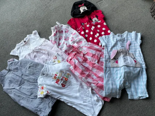 Job Lot Bundle Girls Baby 3 - 6 months x 7 items rompers sleepsuits