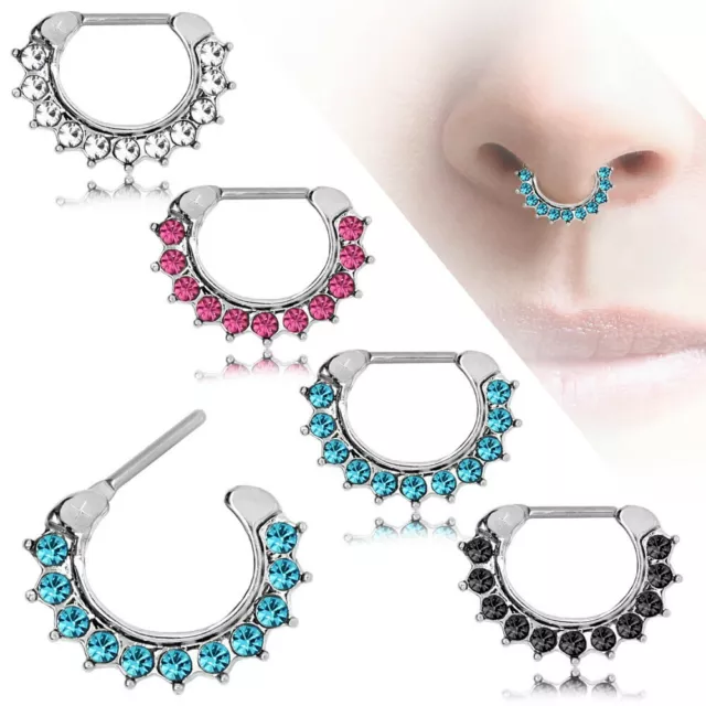 Body Piercing segmento septum ferro di cavallo Naso Tragus Helix Acciaio Strass