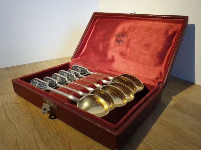 Lot De 6 Cuillères à Café Russes En Argent 875 - Style Empire, 19ème Siècle (1850-1899) - Antiquité En Bon état - Parfait Pour Collectionneurs