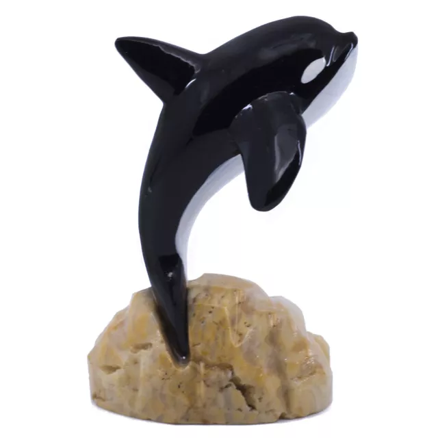 Unique Hand Carved Marble Stone Orca Whale Figurine Carving 4" High New!