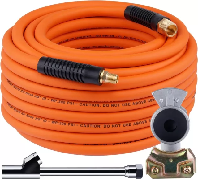 Truck Tire Inflator Kit, 3/8” x 50 FT Hybrid Air Hose with 1/4" Chuck and 1/2"