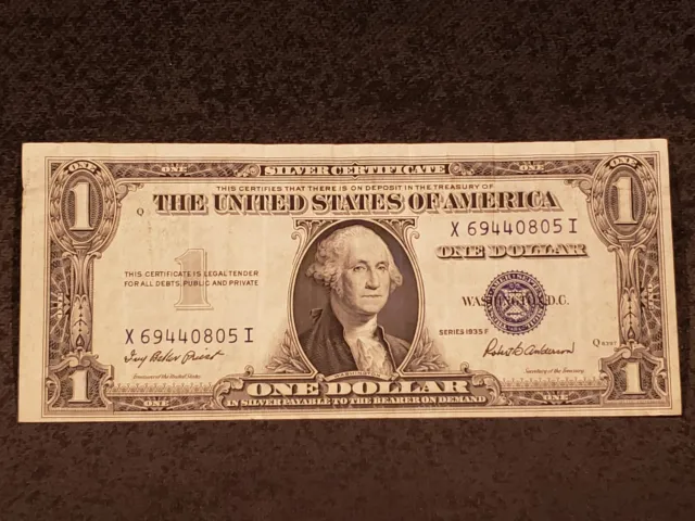 Series 1935 F $1 One Dollar Silver Certificate Note Blue Seal