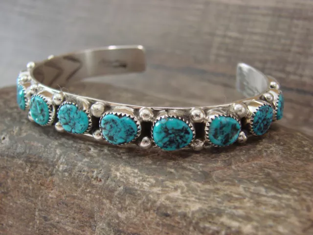 Navajo Indian Sterling Silver & Turquoise Row Bracelet Signed Begay 3