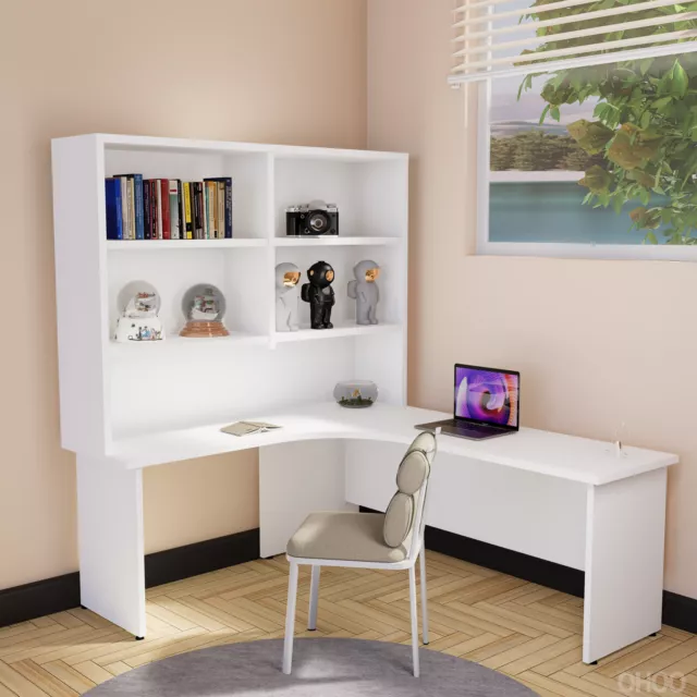 Corner/L-Shaped Desk with Hutch Home Office Study Desks White/Ironstone