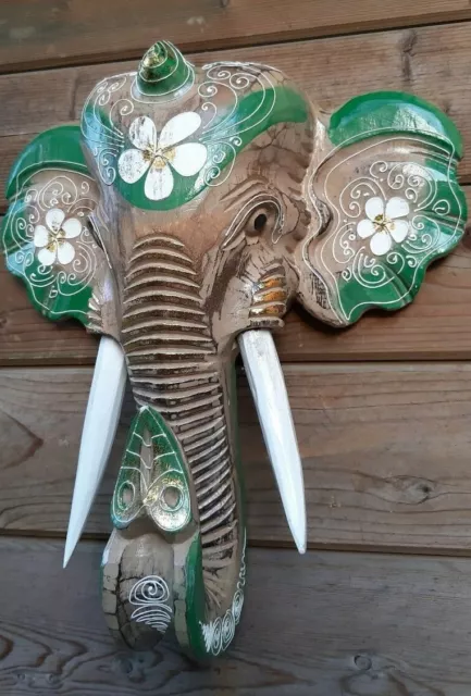40cm Wand Bild Deko Akazie Holz Elefant Elefanten Kopf Maske Indien