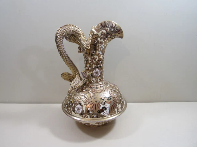 Antique Chinese,Asian.Japanese Oriental Pitcher Full Figure Serpent Handle As is