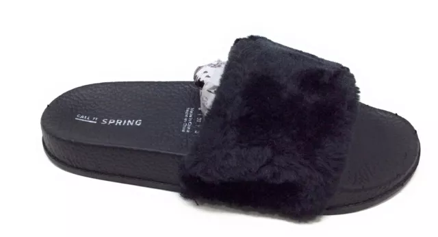 Call It Springs Womens Faux Fur Slide Sandals Black Size 6 US 36 EU