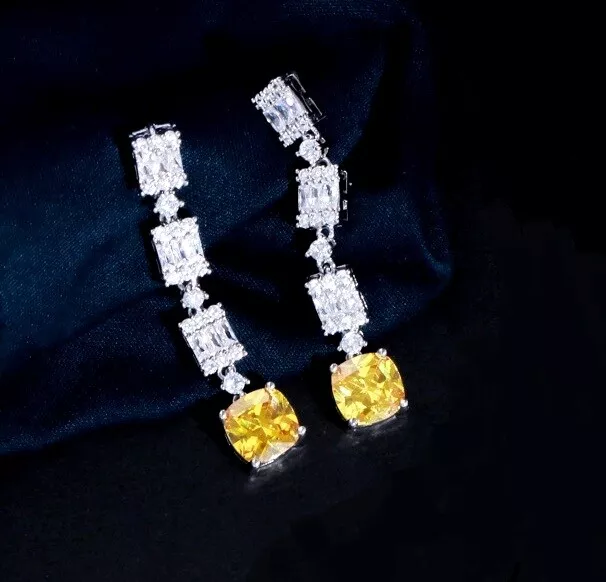 Stunning Art Deco Style Yellow Diamond Cz Drop Earrings