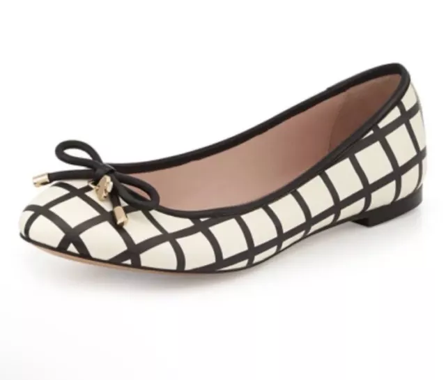 Kate Spade Womens Willa Shoe Black White Grid Print Check Ballet Flat 7.5