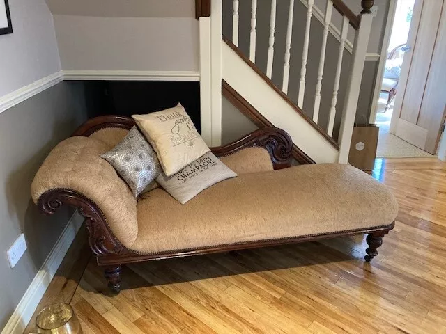 victorian Mahogany carved antique chaise lounge