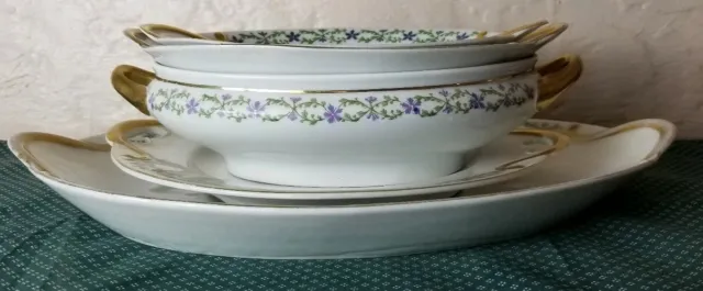 Lot of 3 Bassett Limoges Austria Pink Floral Dinner Plates And Bowls Dining Ware