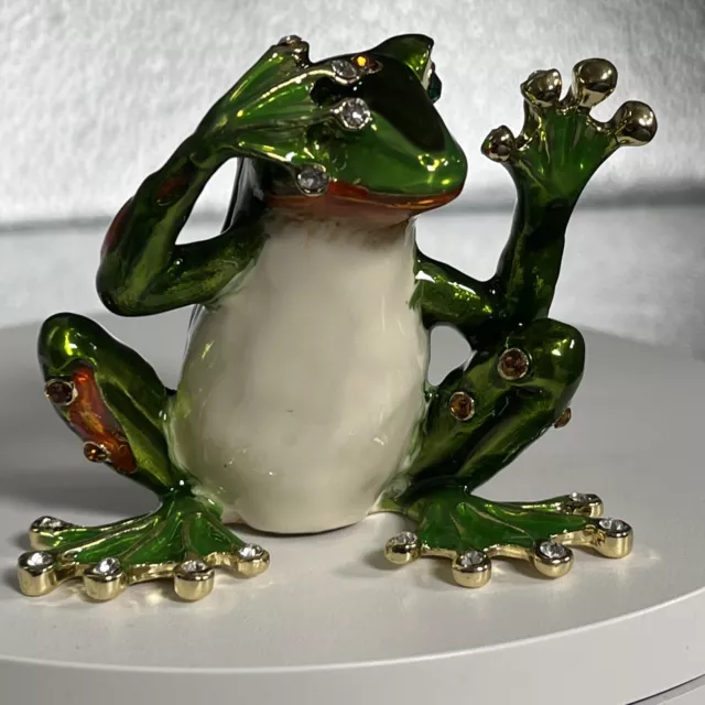 Keren Kopal, Green Frog See No Evil Trinket Box! Collector Piece, Becoming Rare!
