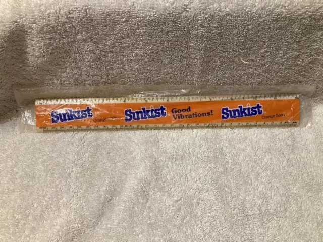 Vintage Sunkist Orange Soda 12" Ruler, Good Vibrations!, NOS, Factory Sealed.