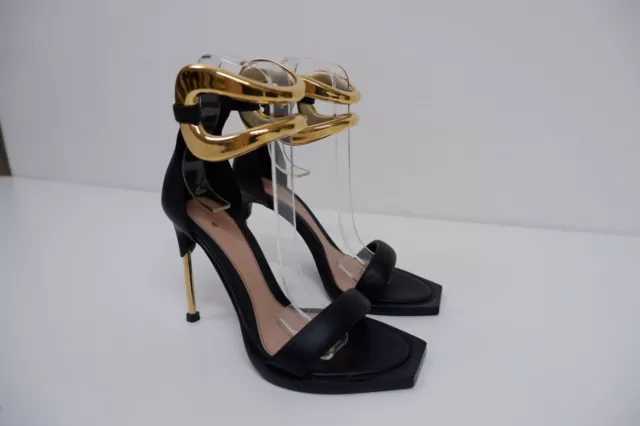 Alexander McQueen Womens High Heels Size Uk 3 Eu 36 Black Leather Gold