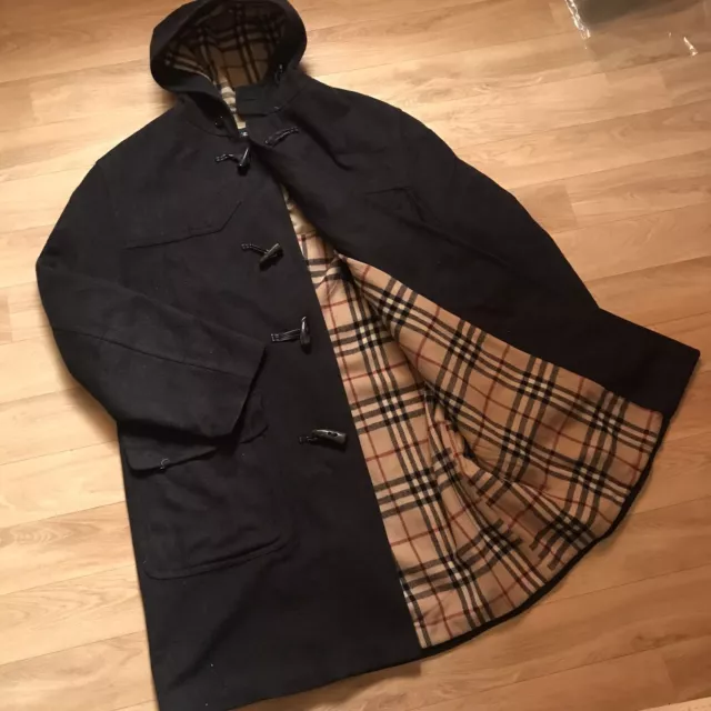 BURBERRY LONDON winter Jacket hooded COAT wool nova check BLACK men's sz XL 46US
