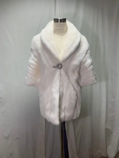 Free Shipping  100% Real Usa Mink Lady Wedding Fur Stole In Jasmine White Color