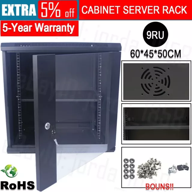 9U 9RU 450mm Deep Wall Mount Cabinet Server Rack Data Network Comms 19 Inch AU