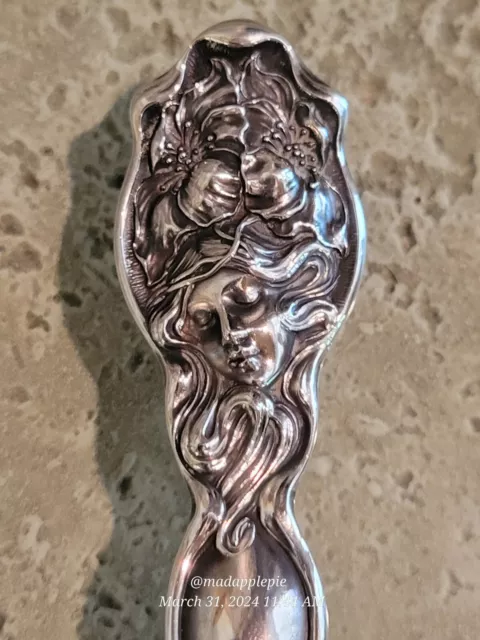 ESTATE: 1904 Art Nouveau Unger Brothers Evangeline Sterling Silver 6" Tea Spoon