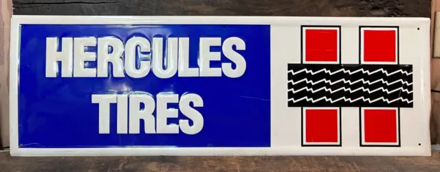Vintage Metal Hercules Tires Sign Gasoline Gas Oil with Tread Graphic 36 X 12