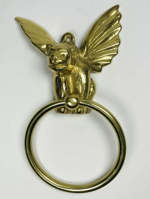 Gargoyle Brass Door Knocker Towel Holder Ring Gothic Wall Hanging Decor (A)