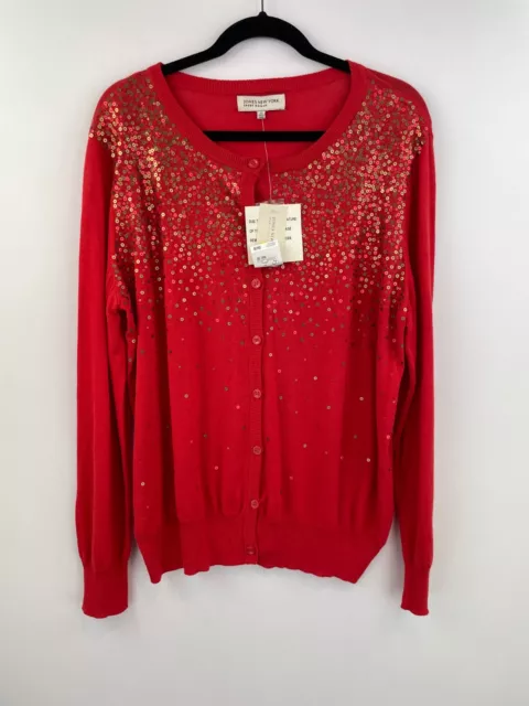 Jones New York 2X Cardigan Sweater Orange Sequin Crew Neck Womens NWT A12-03