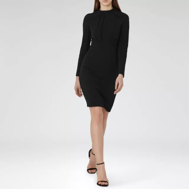 REISS Black Irenina High Neck Dress UK12/eu40 Bodycon silhouette  95% polyester