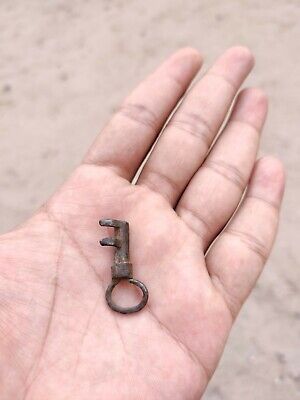 19c Vintage Handmade Iron Padlock Key Lock Original Old Primitive Key 1.2"