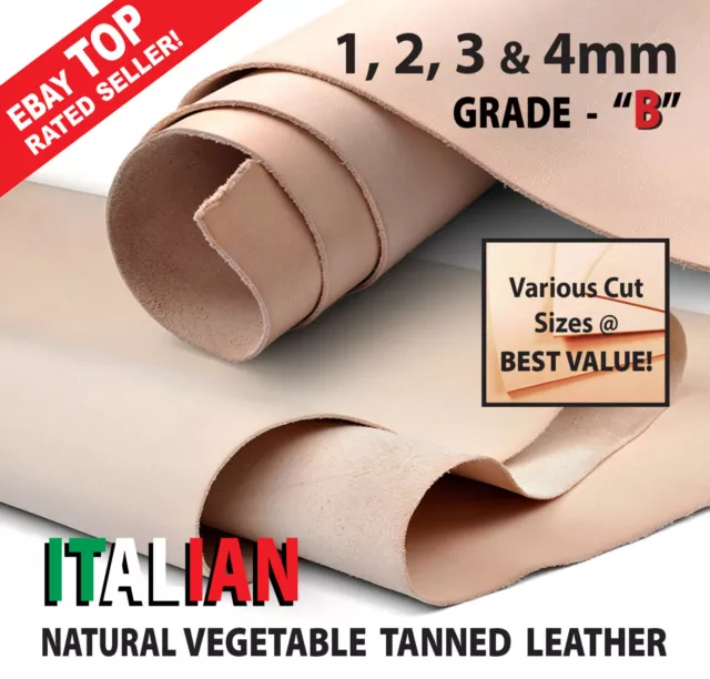 Veg Tan Leather- Italian Full Grain Tooling Leather Grade B (1mm, 2mm, 3mm, 4mm)