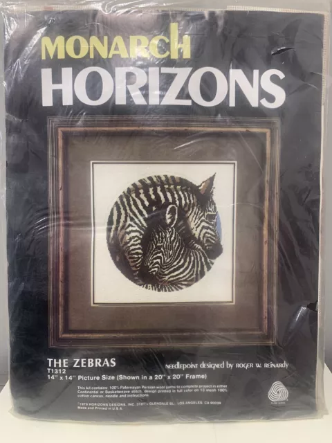 Vintage 1979 Monarch Horizons The Zebras Needlepoint Kit T1312 14" x 14" NOS