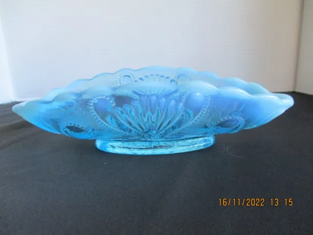 Jefferson Glass Jewel and Fan Novelty Banana Bowl Card Receiver Blue Opalescent