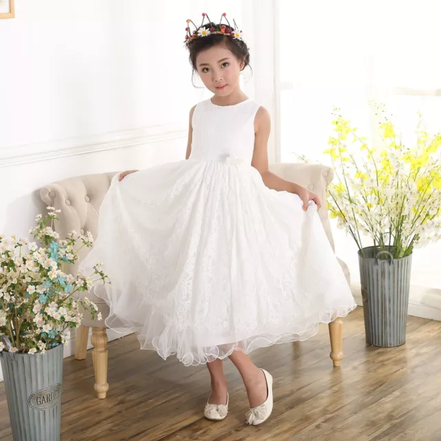 Girls Ivory Lace Bridesmaid Flower Girl Dress Party Dress 2 3 4 5 6 7 8 9 Years