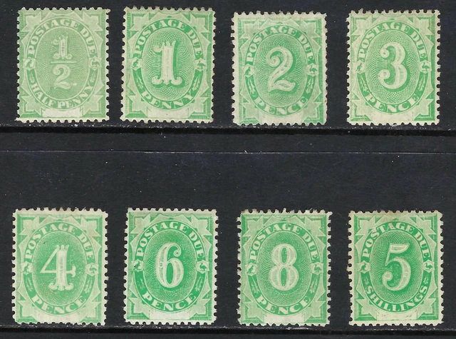 B&D: 1902 Australia Scott J1-J8 (SG D1-D8) postage dues MOG/MH w/2p inverted wm
