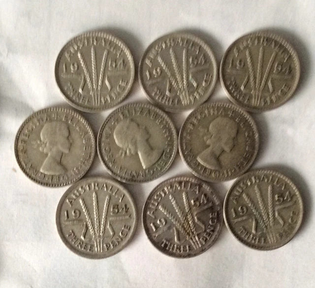 1x Australian 1954 QE2 Threepence Scarce ~F
