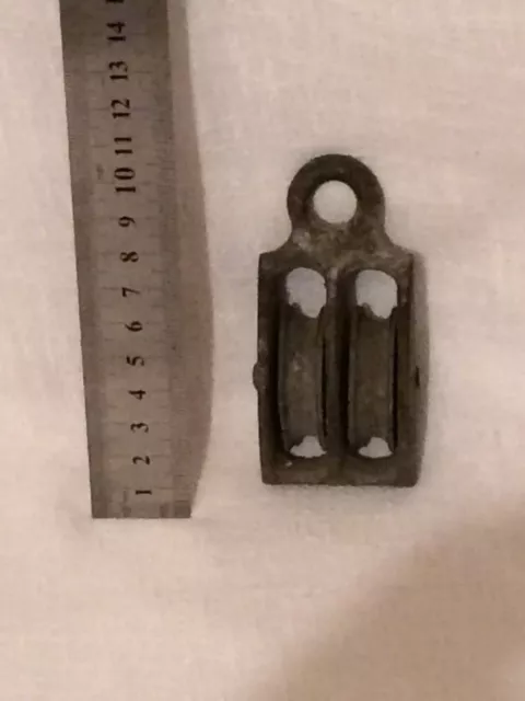 Double Pulley block tackle old galvanised iron vintage boat 4 CM wheels