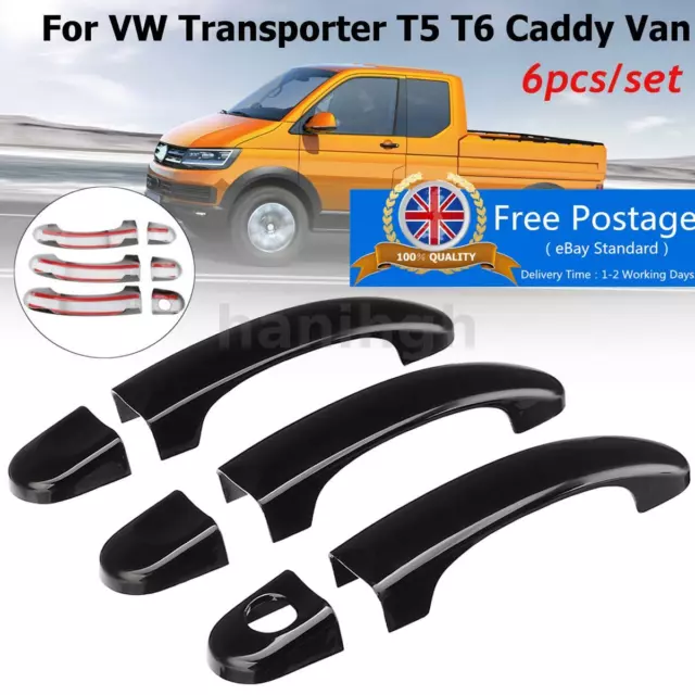 Gloss Black Door Handle Covers Trim For Vw Transporter T5 T6 Caravelle Caddy Van